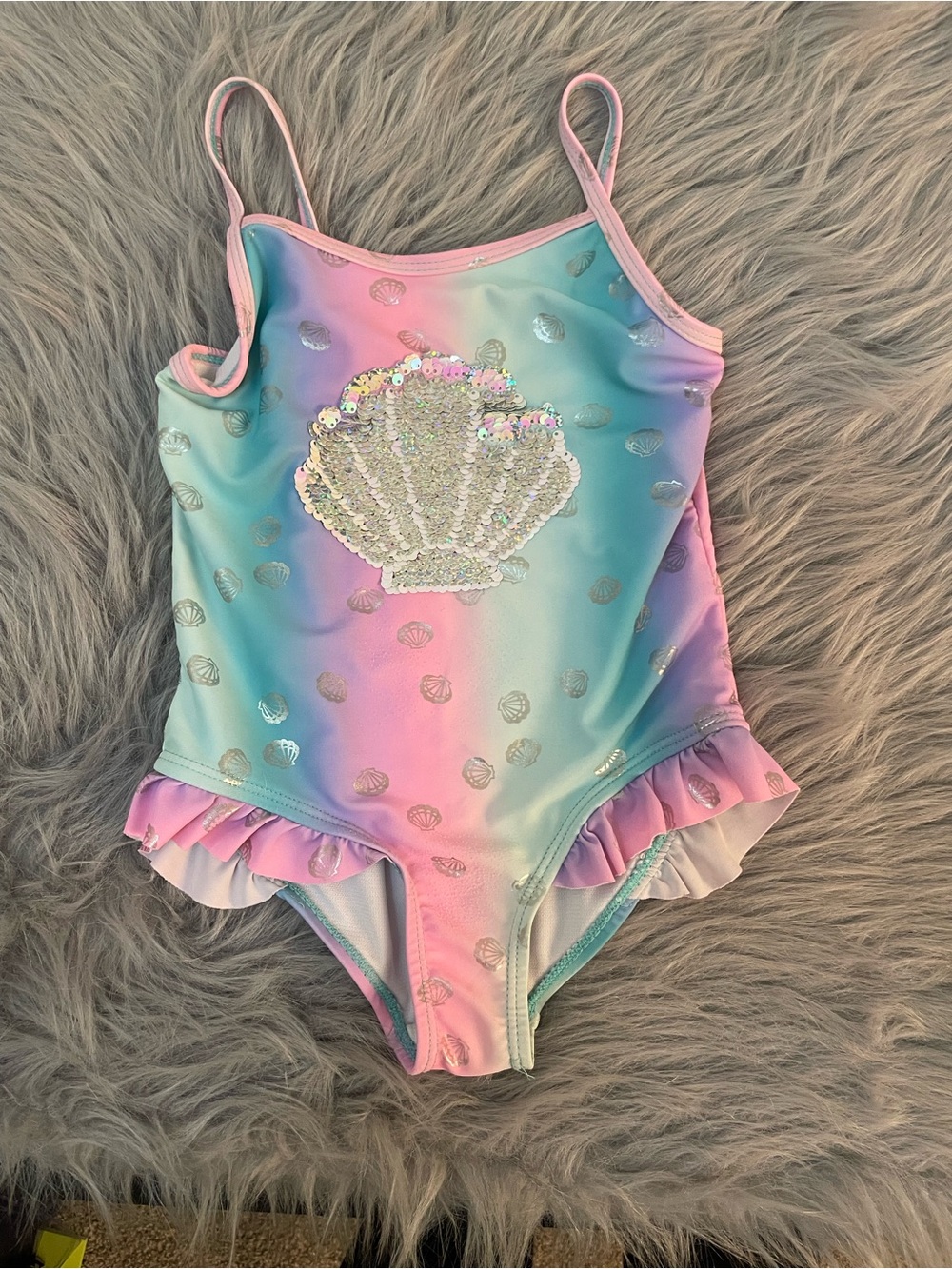 🥳b magical by Btween Girls' Pastel Mermaid Shell One-Piece Swimsuit with Sequins